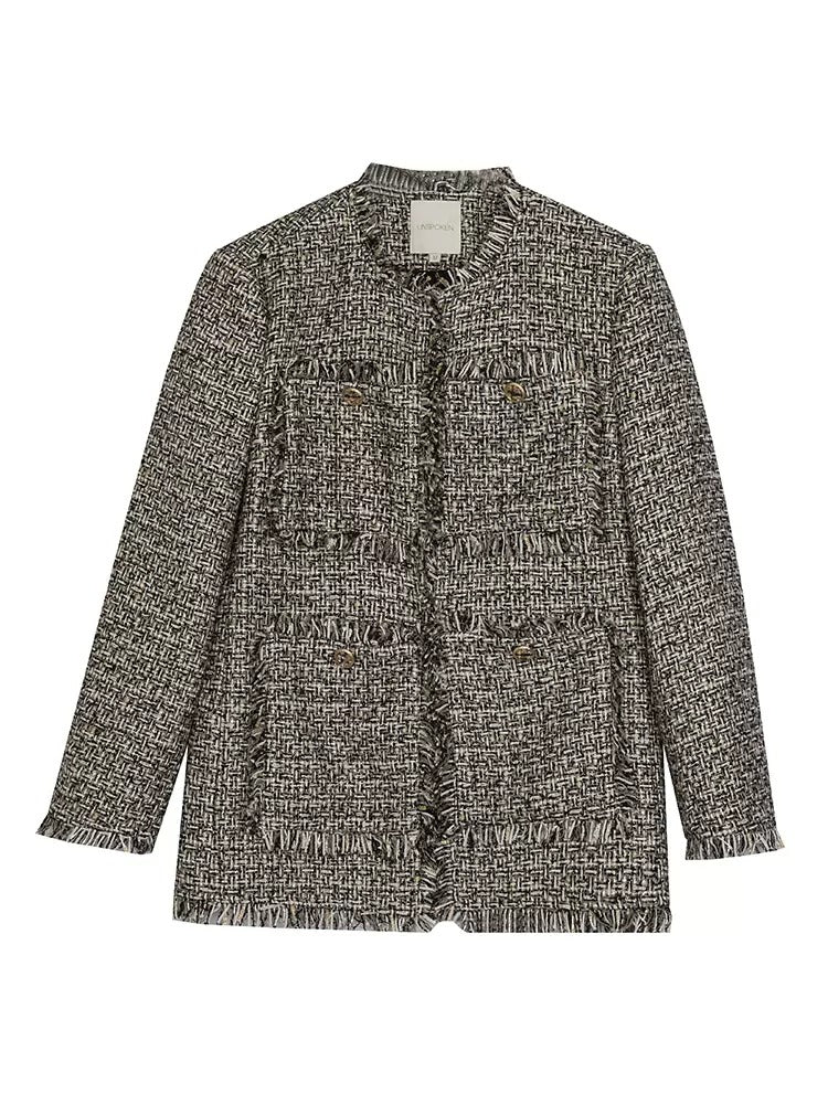 Gebürstetes Design No Collar Tweed Jacke