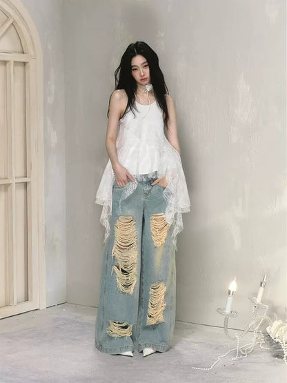 Loose Ripped Wide Leg High Waist Jeans