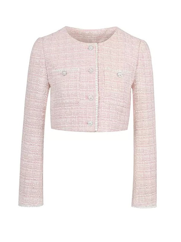 Fine Glitter Girly Pearl Lace Straight Braided Short Jacket