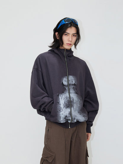 Blurred Portrait Print Zipper Hoodie