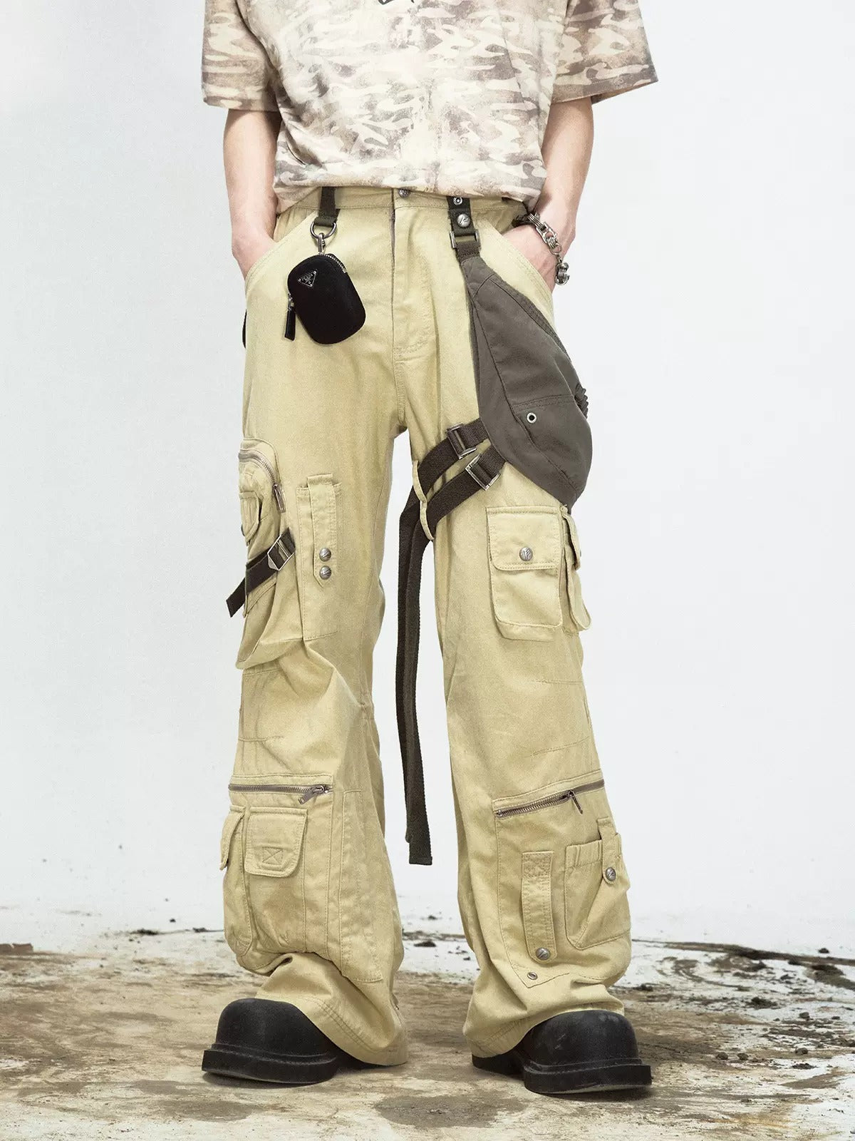 Detachable Shoulder Bag Straight Loose Cargo Pants