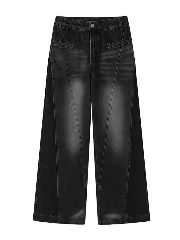 High Waist Washed Straight Wide Leg Jeans