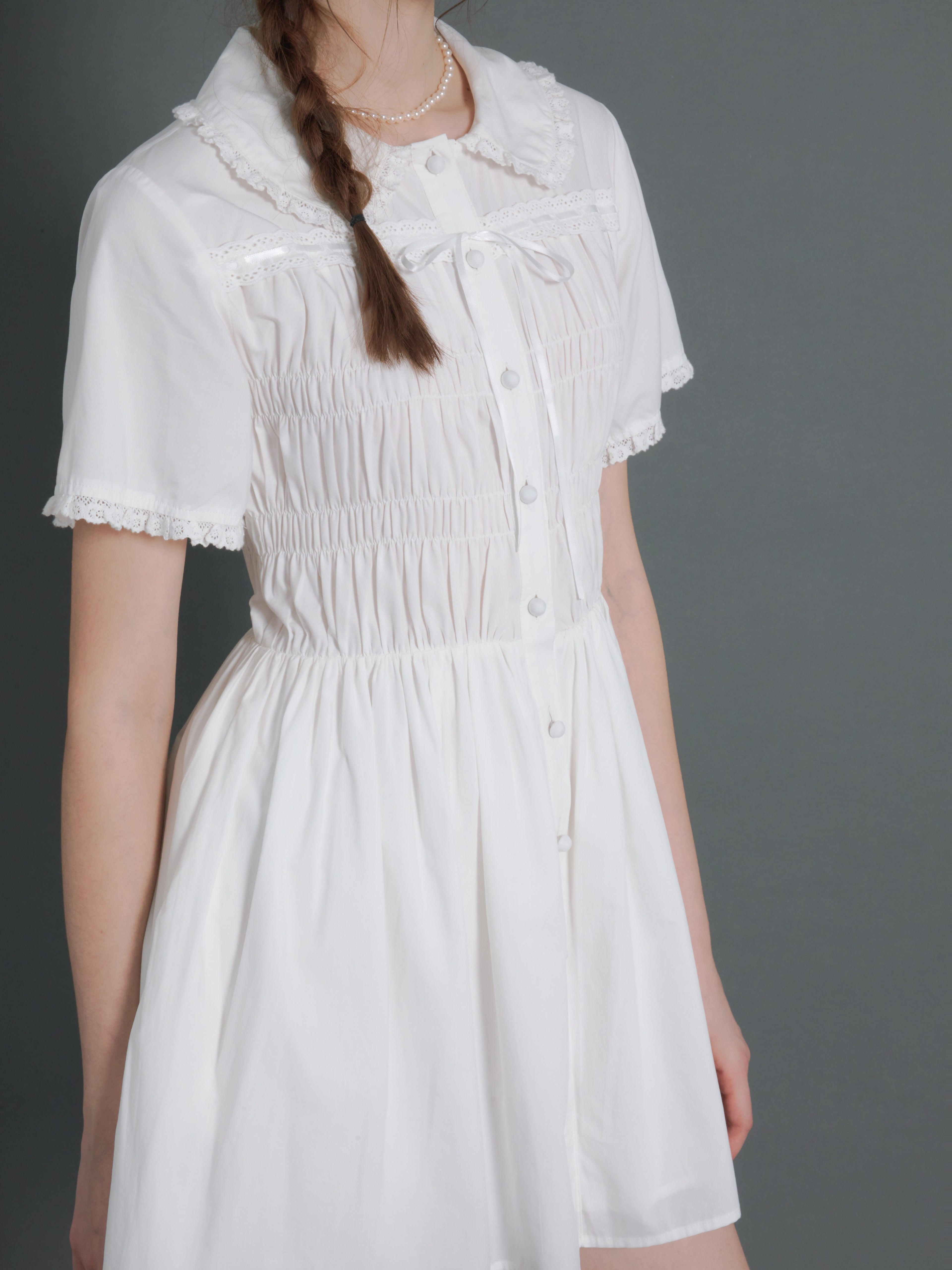 Doll Neck Gather Short Sleeve One-piece