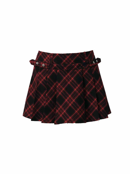 Checkered Pleated A-line Skirt