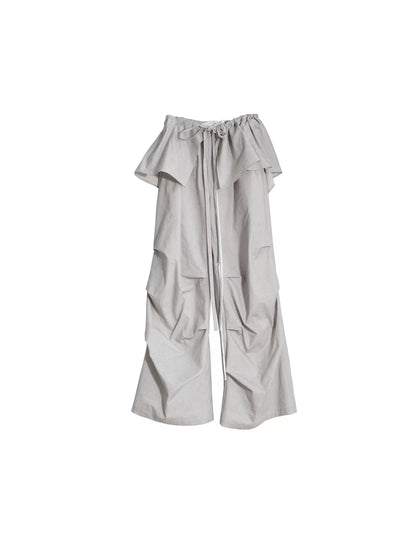 Wide-Leg Casual Pants With Detachable Lotus Skirt