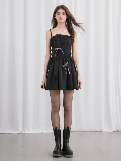 Bow Romantic Suspender Gather Dress