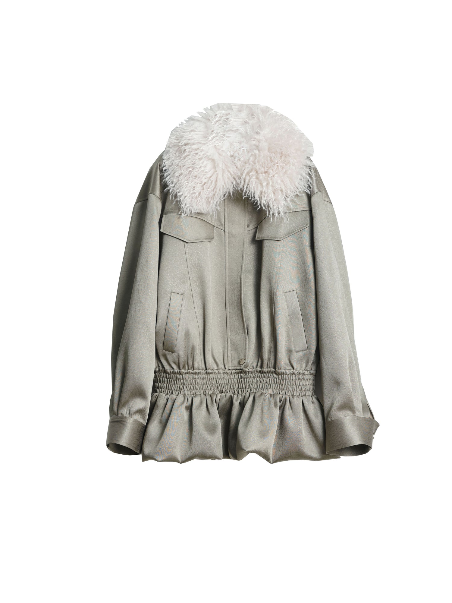 Ruffle Hem Gloss Quilted Fur Collar Jacket