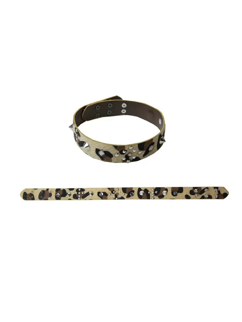 Punk Leopard Print Rivet Choker