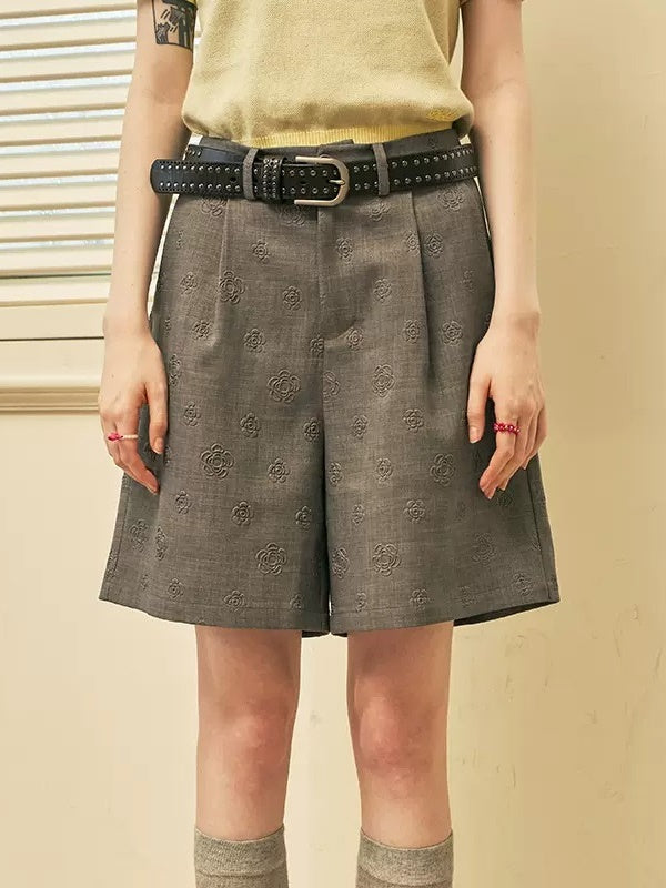 Embossed Loose Wide-leg Short Pants