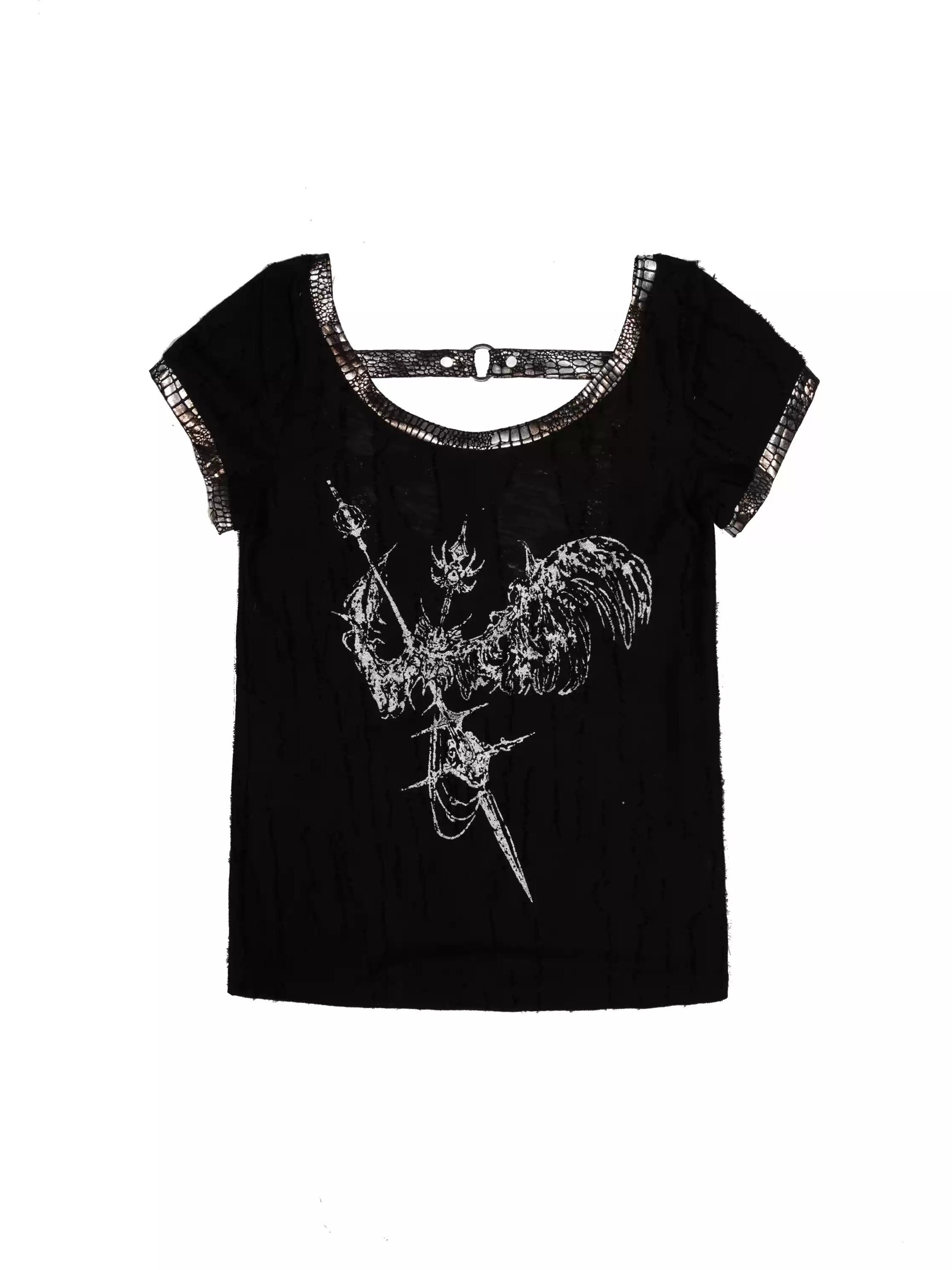 Hot Stamping Print Backless Short-sleeved T-shirt