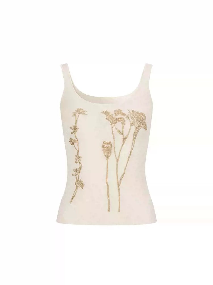 Embroidery Loose Sheer Tank Top