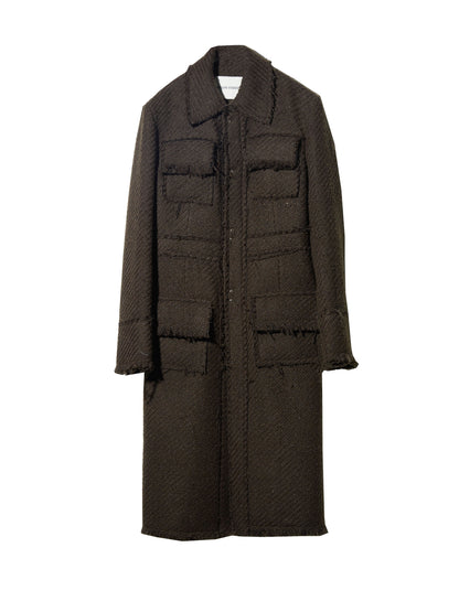 Raw Edge Long Tweed Texture Jacket