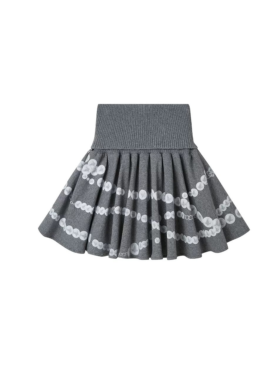 Pearl Necklace Simulation Printed Knitted Waist Skirt