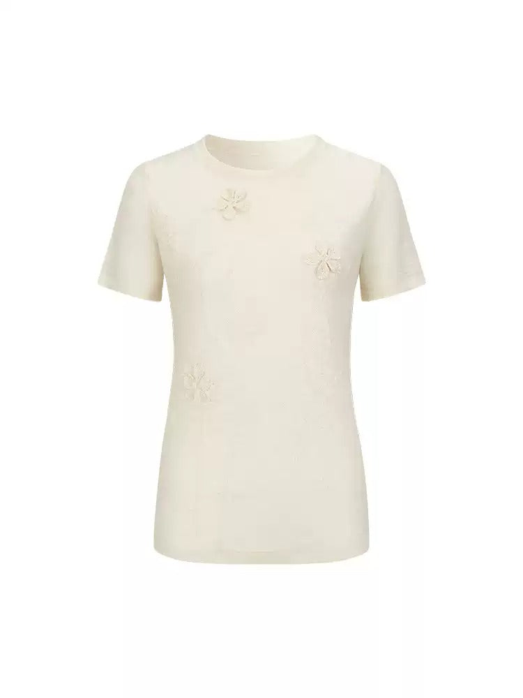 Flower Branch Jacquard Three-dimensional Knitted T-shirt