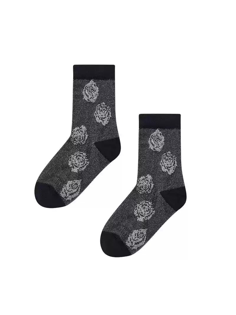 Embossed Rose Jacquard Middle-tube Socks