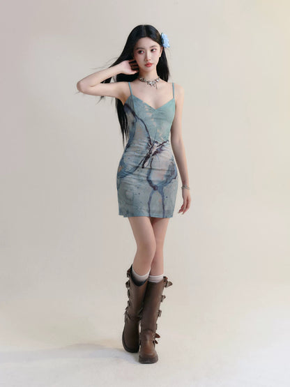 Butterfly Suspender Slim Dress