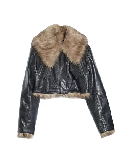 Nachahmungsfell Reversible PU Leder Kurzjacke