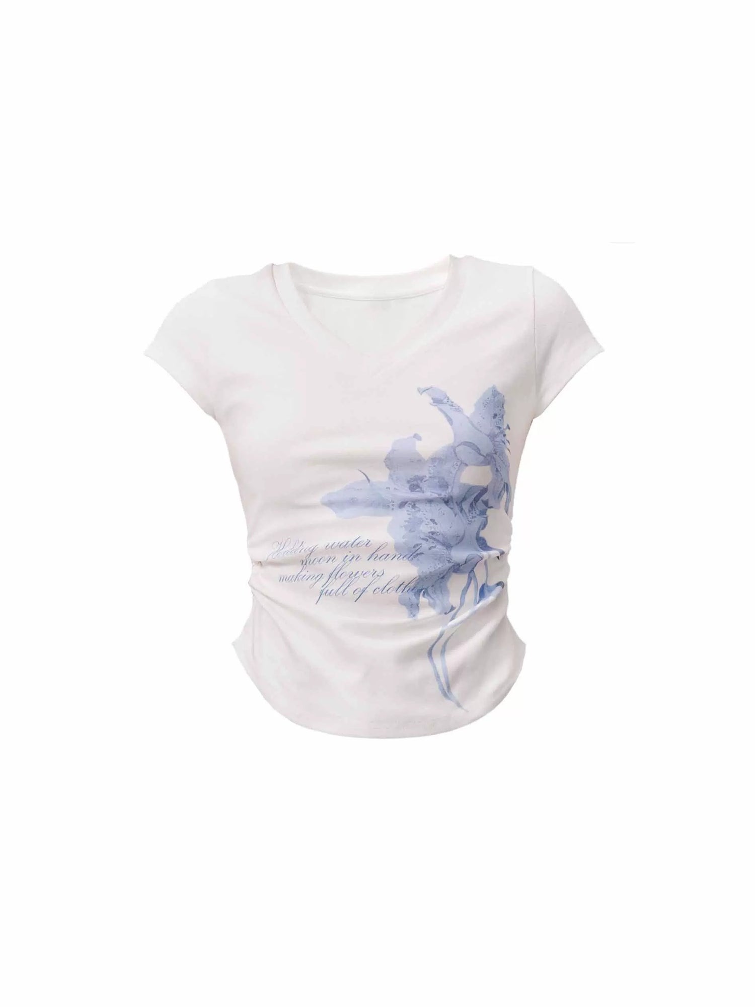 Flower Print V-neck Slim Fit T-shirt