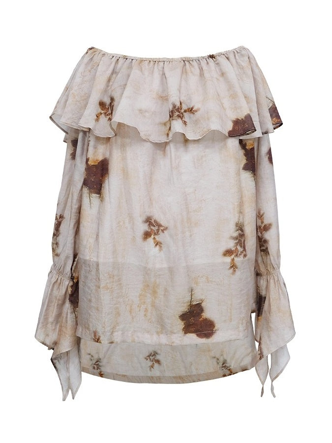 Tie-dye Loose Ruffle Off-Shoulder Shirt