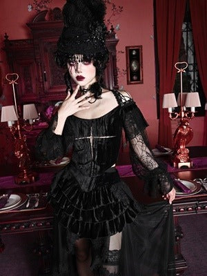 Gothic Velvet Lace Lantern Sleeve Top