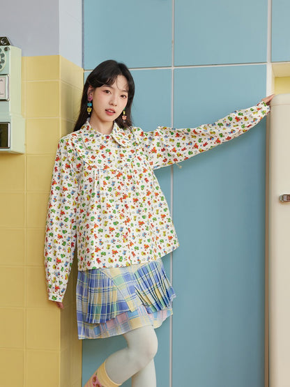 A-line Colorful Print Doll Collar Shirt