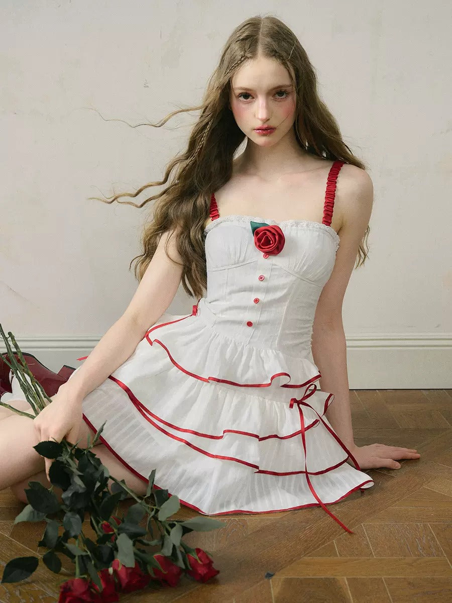 Sweet Girl Style Jacquard Suspender Dress