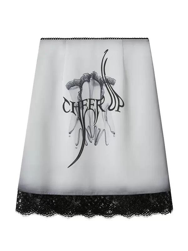 Gothic Style Printed Lace Satin Skirt