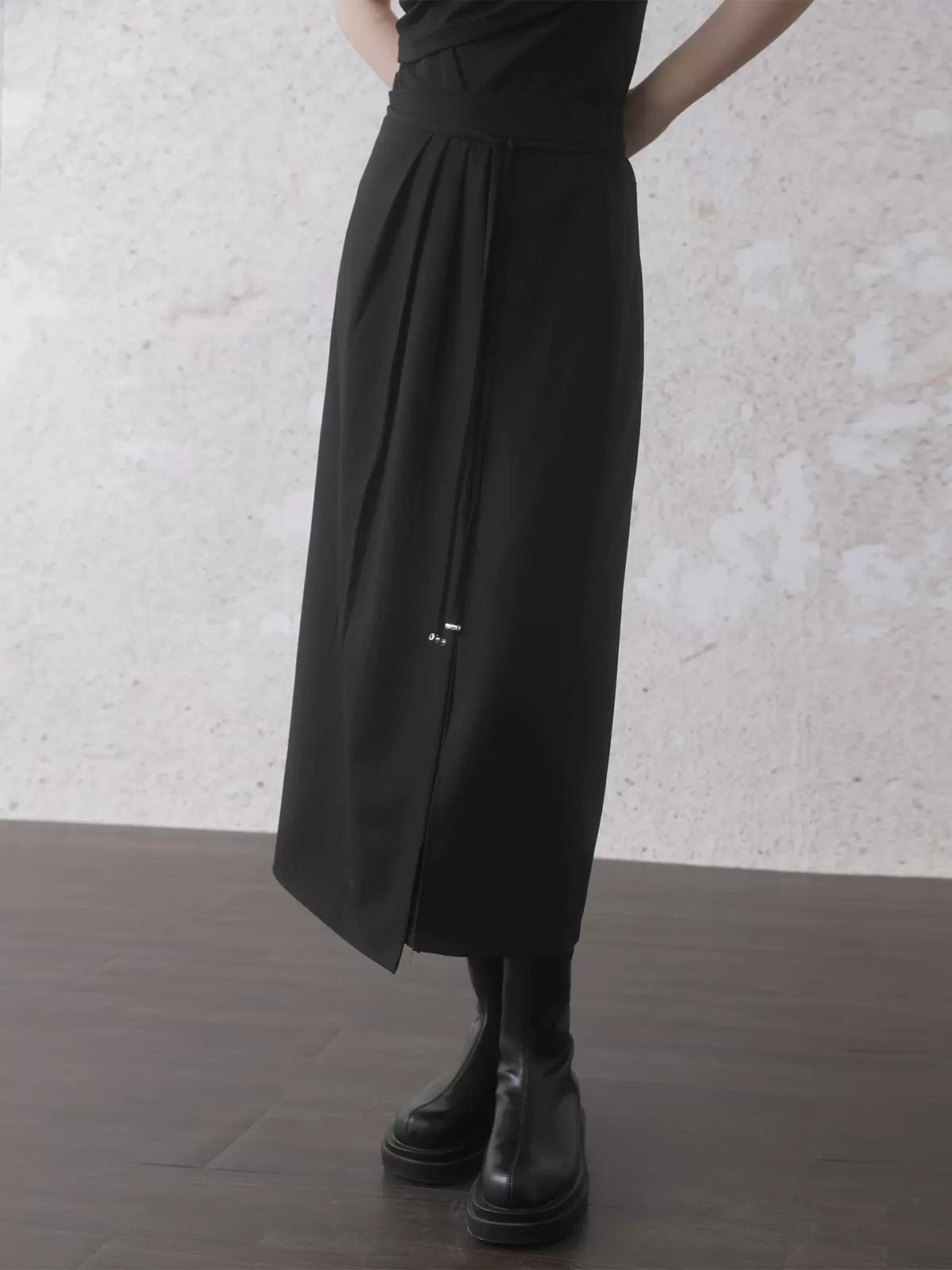 Pressed Pleated Slit Wrap Style Skirt