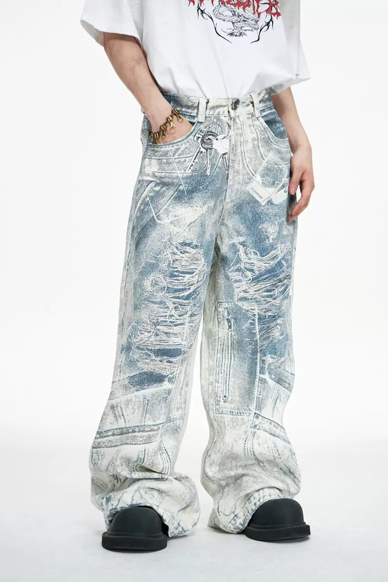 Vintage 3D Printed Keychain Baggy Wide Leg Jeans