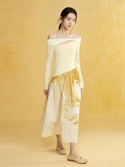 One-shoulder Knitted Patchwork Long Dress