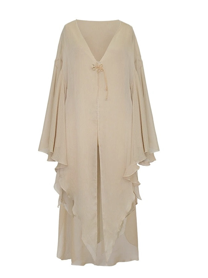 Chinese Chiffon Butterfly Sleeve Long Cardigan