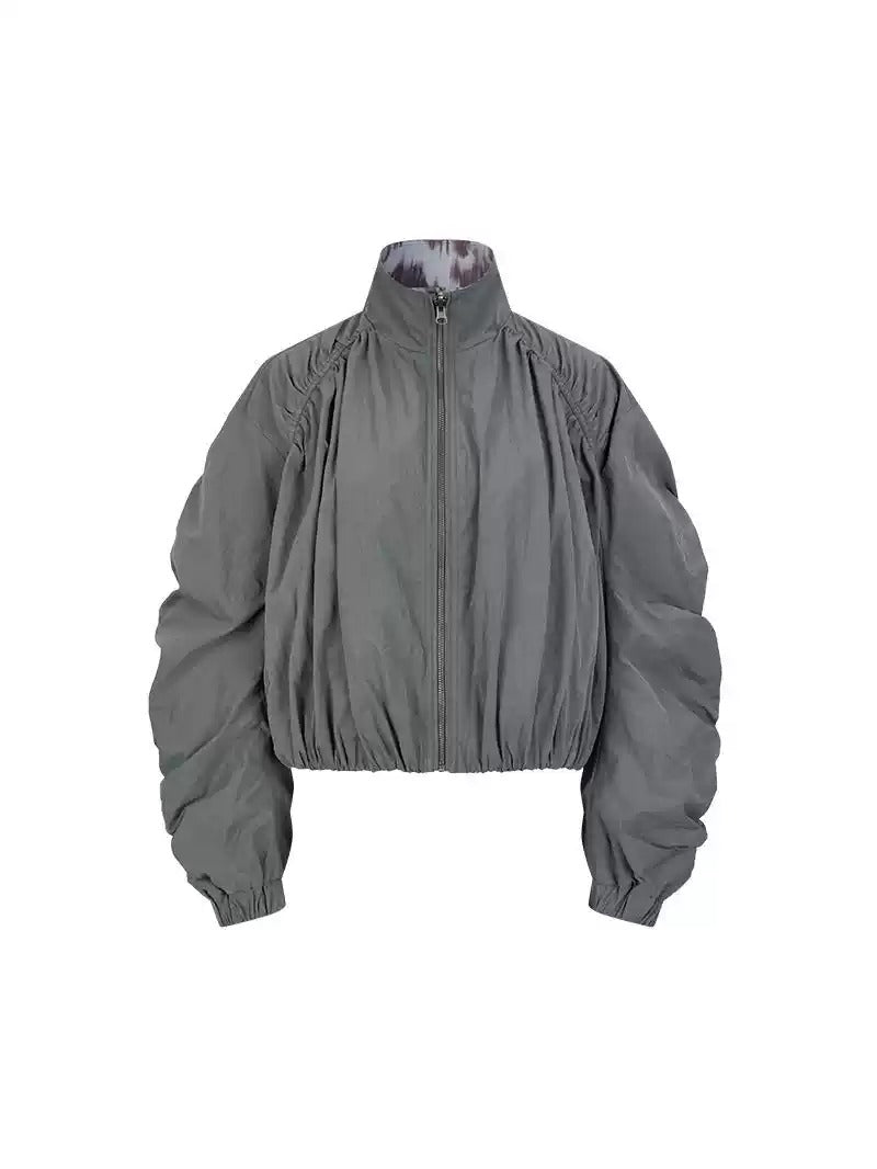 Loose Gather Pleated Flight Short Jacket