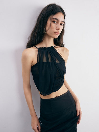 Mesh Irregular Gathering Stitching Camisole