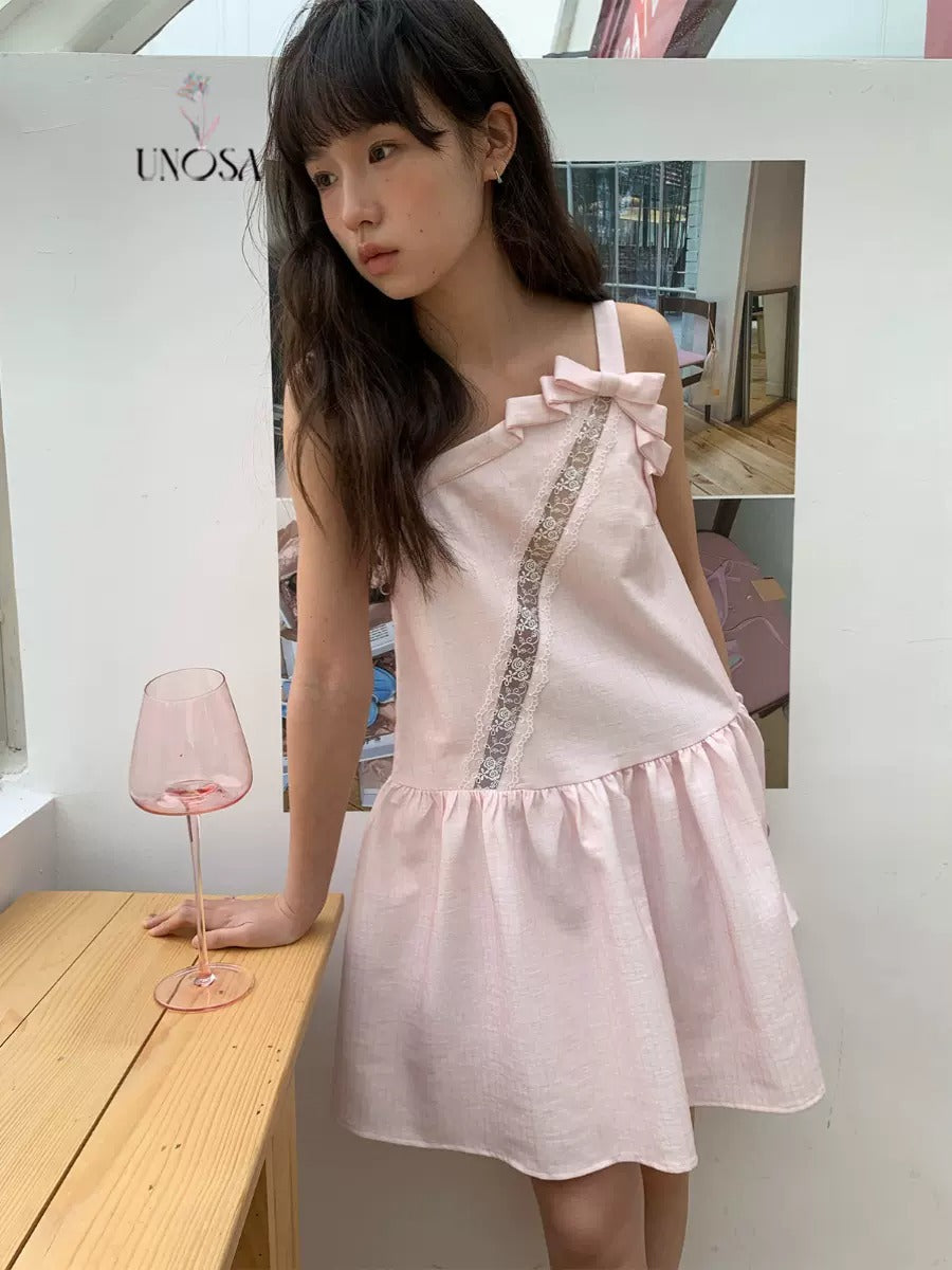 Hollow Bow Suspender Short Dress