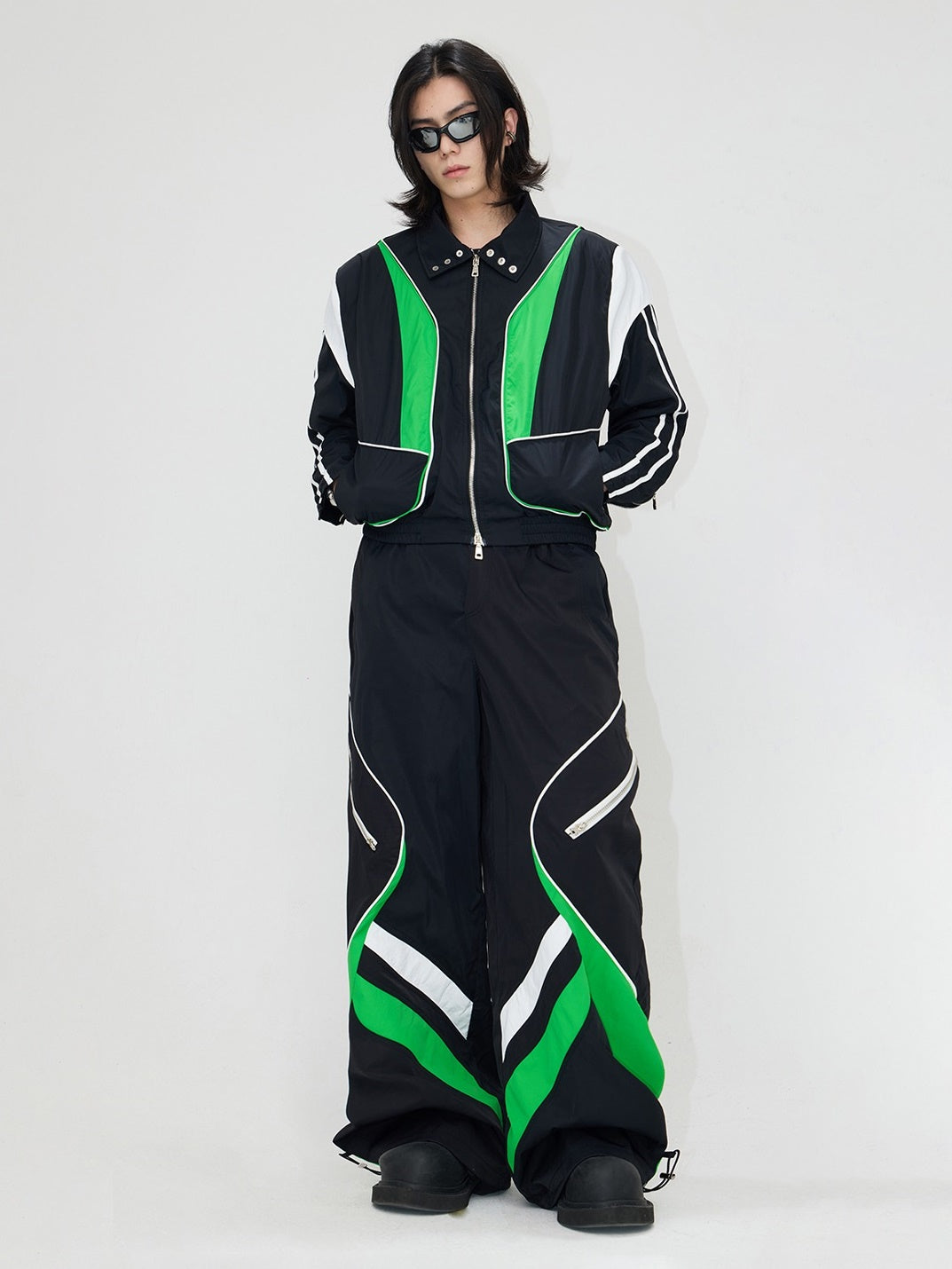 Contrast Color Casual Sports Jacket &amp; Pants