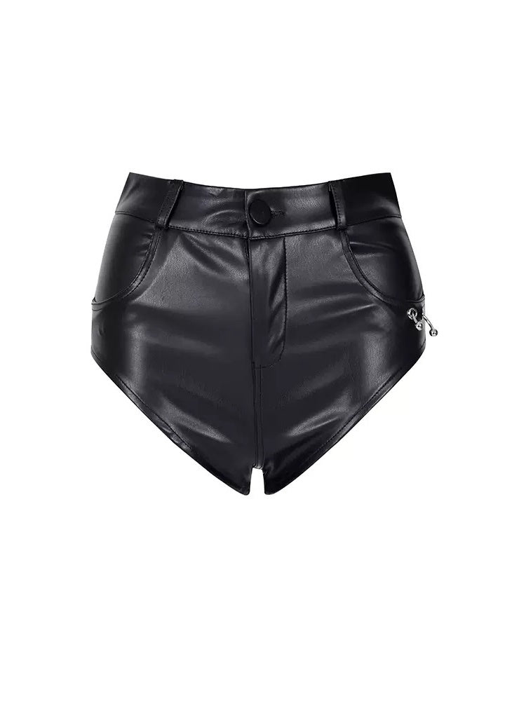 Hanging Ring Rock Leather Hot Pants