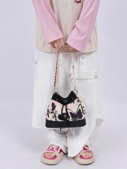 Graffiti Contrast Color Bucket Bag