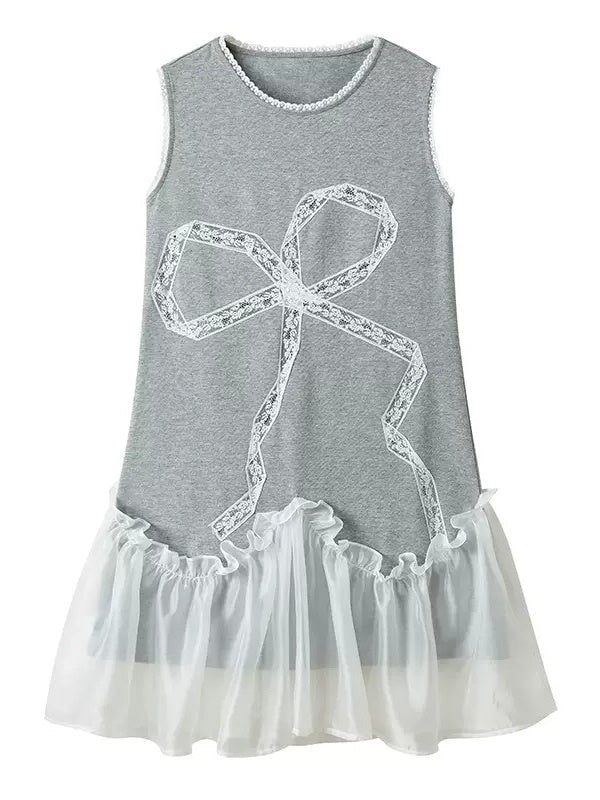 Hollow Bow Embroidered Sleeveless One-piece