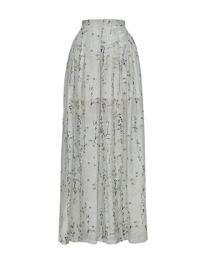 Chinese Style Straight Printed Wide-leg Pants