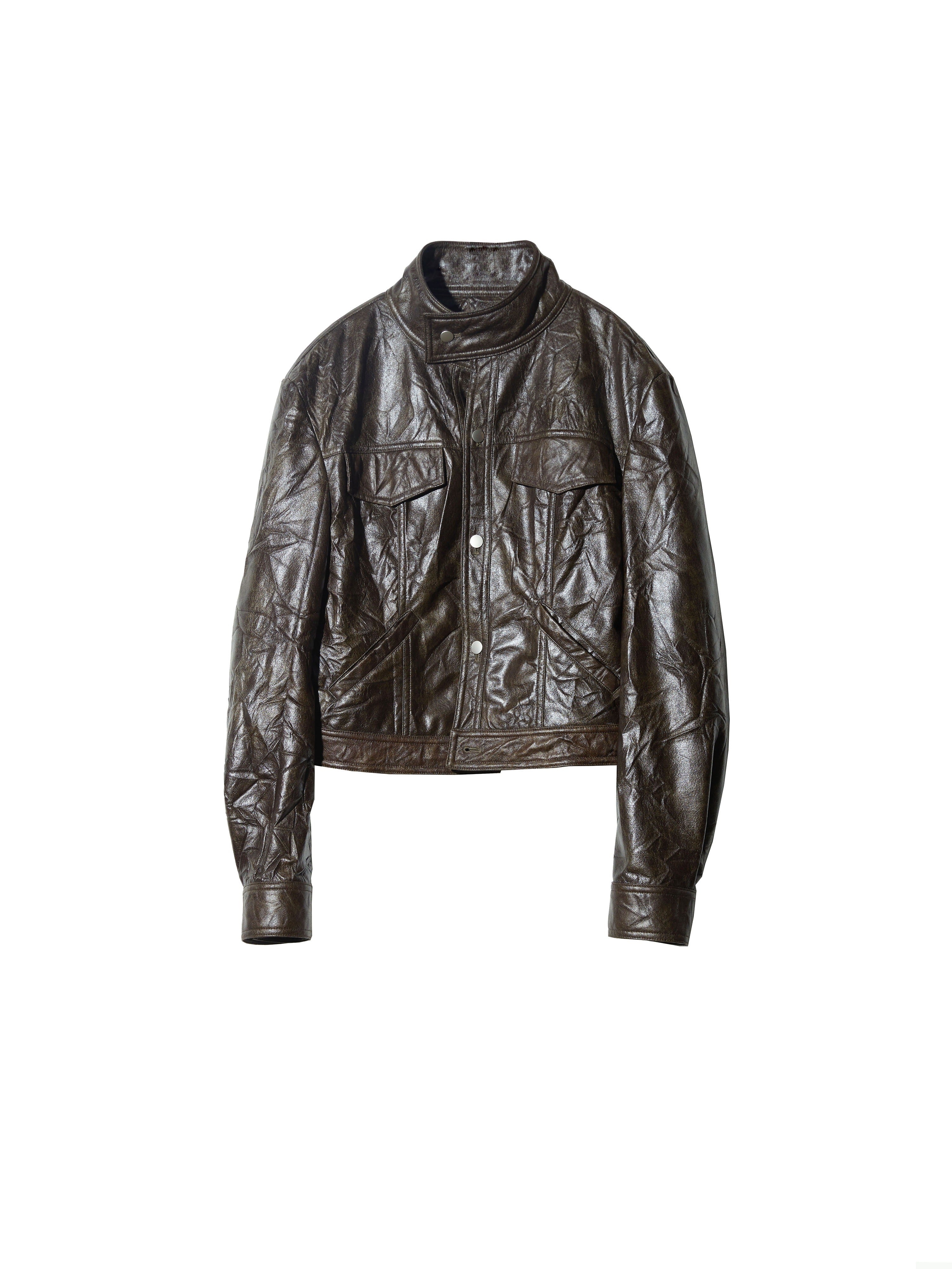 Wrinkled Texture Imitation Leather Slim Jacket