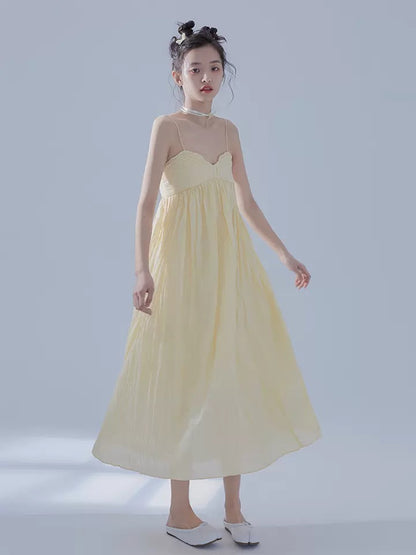 Pleated Design Long Gather Slip Dress