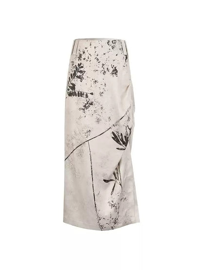 Printing Satin Light Pleated Skirt