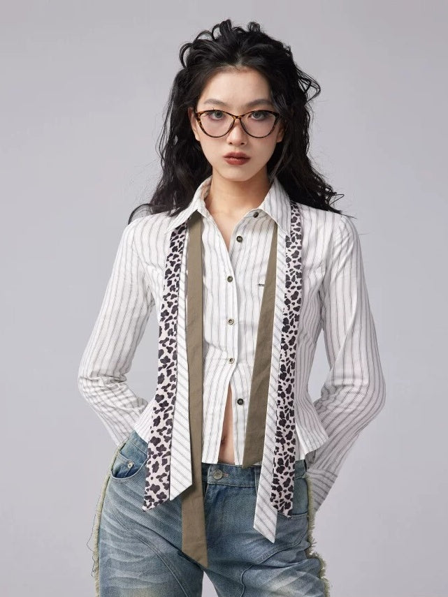 Retro Striped Multiple Tie Waist Short Shirt