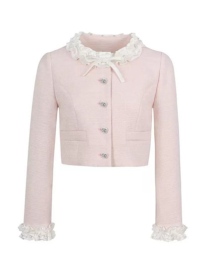 Fine Glitter Small Fragrance Jacket ＆ Frill Stitch Short Skirt