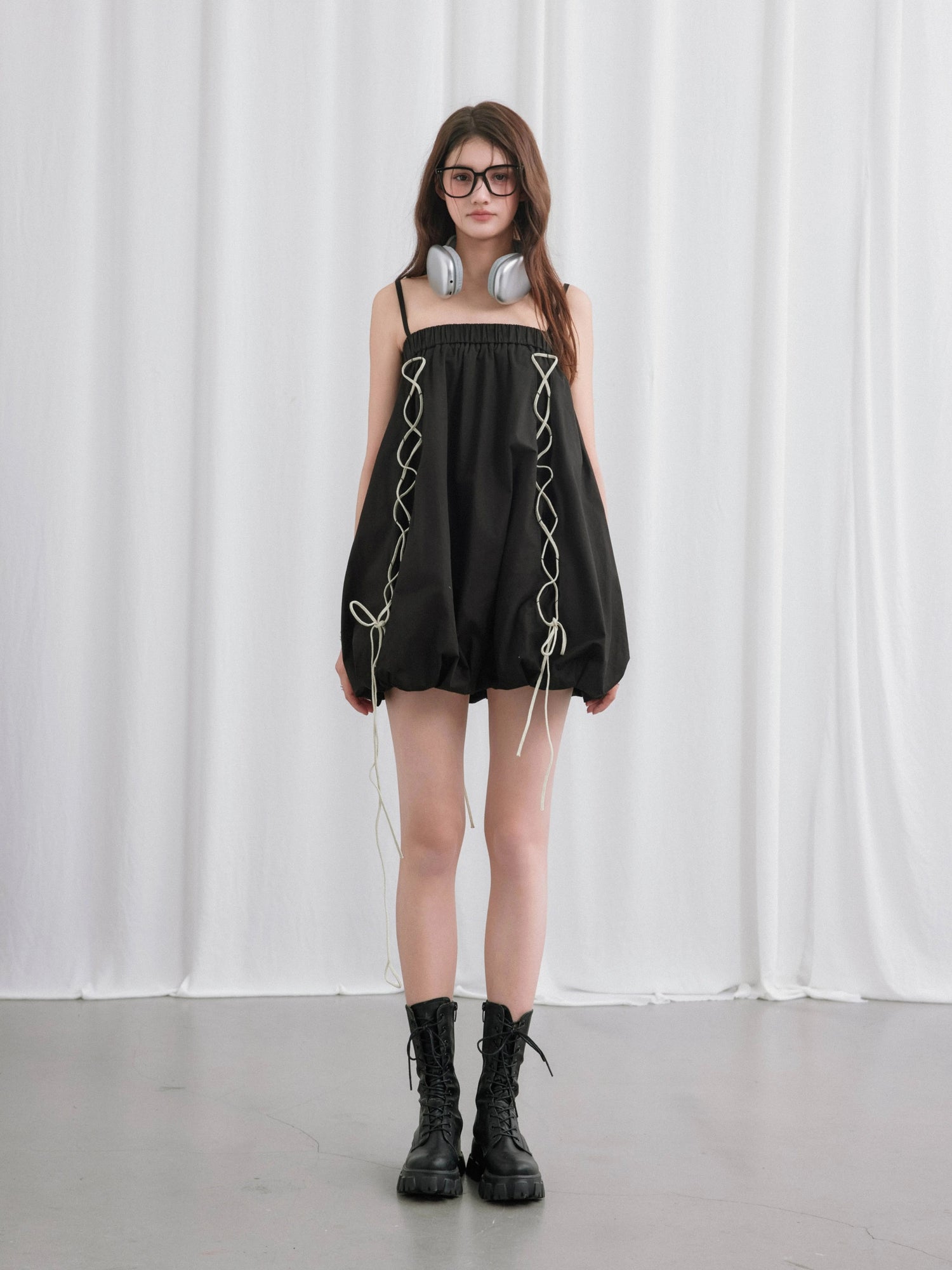 Leather Rope Strap Suspender Bubble Skirt