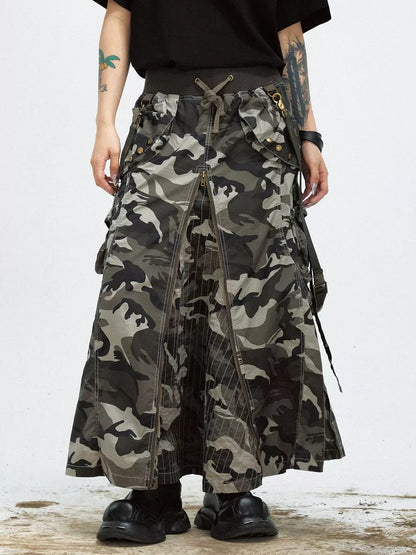 Camouflage Zipper Slit Work Maxi Skirt