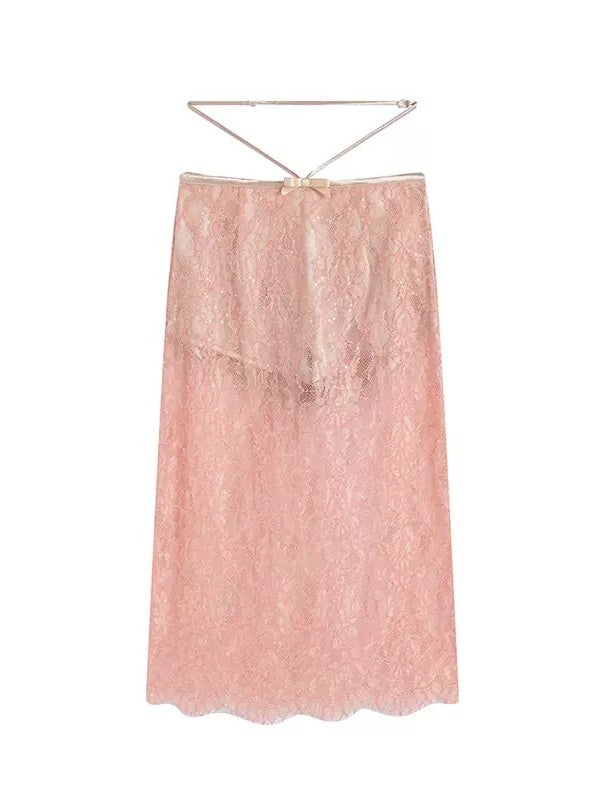 Lace Irregular Hem Camisole ＆ Low Waist Skirt