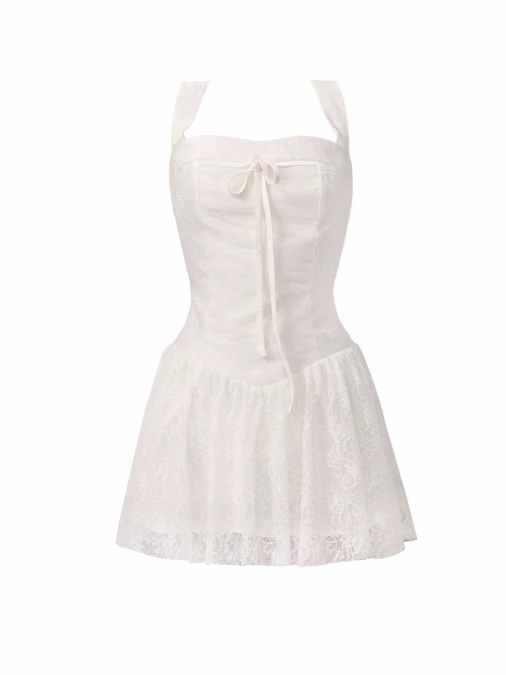 Lace Splicing Wide Shoulder Suspender Dress