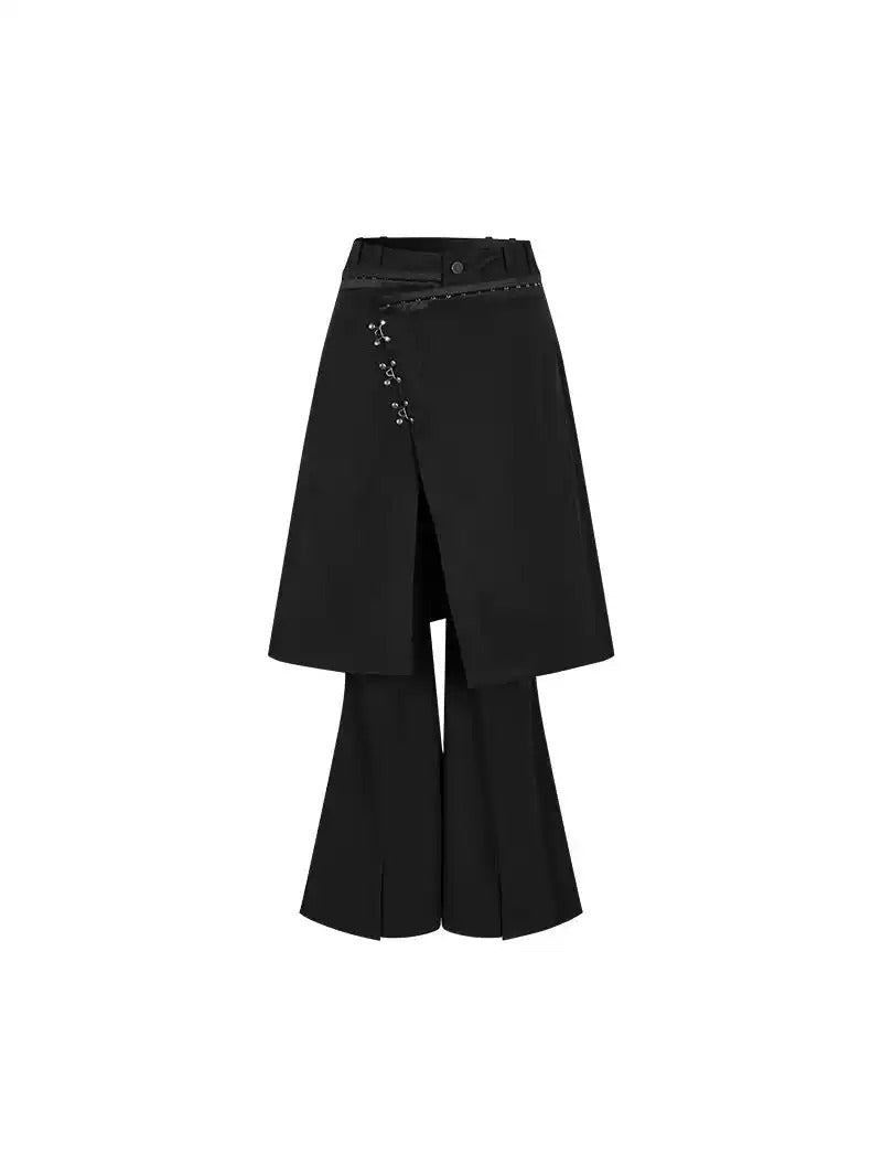 Metal Hook Fake Two-piece Micro-elastic Skirt Flared Pants