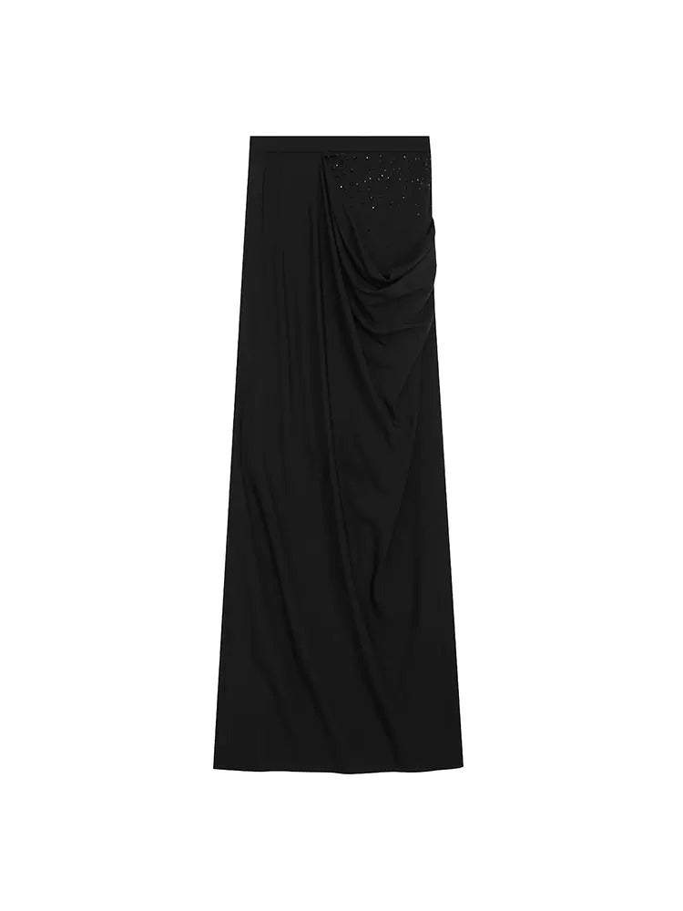 Gradient Rhinestone Drape Floor-length Skirt